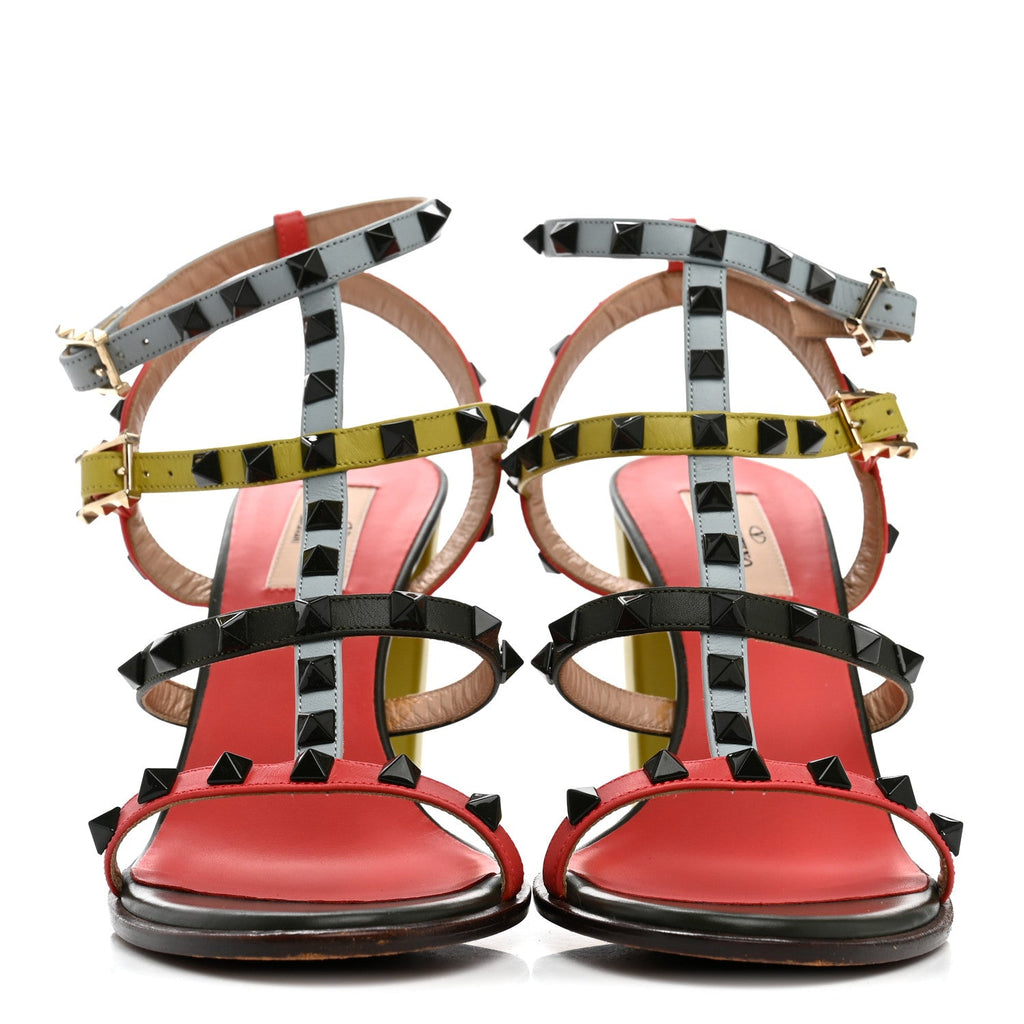 Calfskin Rockstud 90mm City Sandals 39 Coral Sky Army