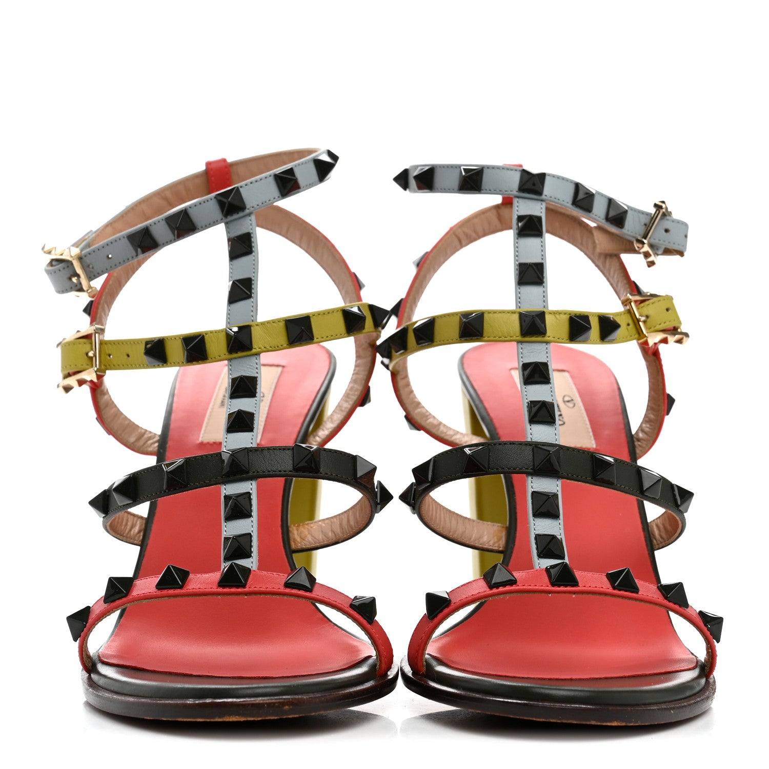 Calfskin Rockstud 90mm City Sandals 39 Coral Sky Army