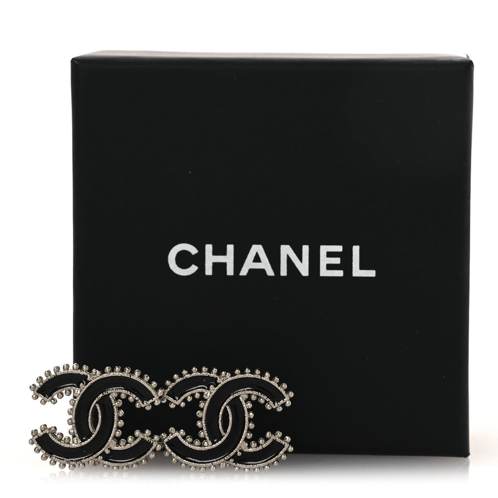 Metal Resin CC Earrings Black Silver