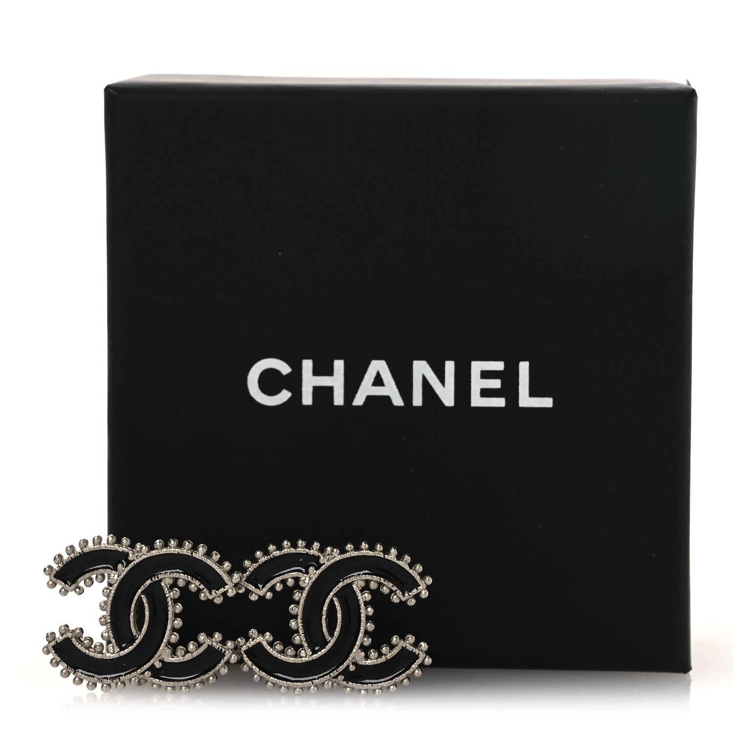 Metal Resin CC Earrings Black Silver