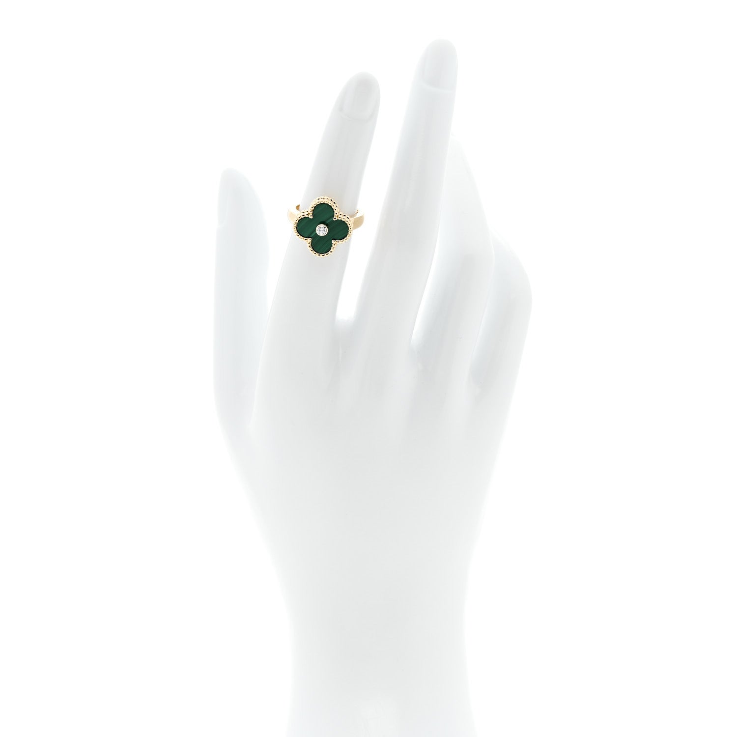 18K Yellow Gold Diamond Malachite Vintage Alhambra Ring 48 4.5