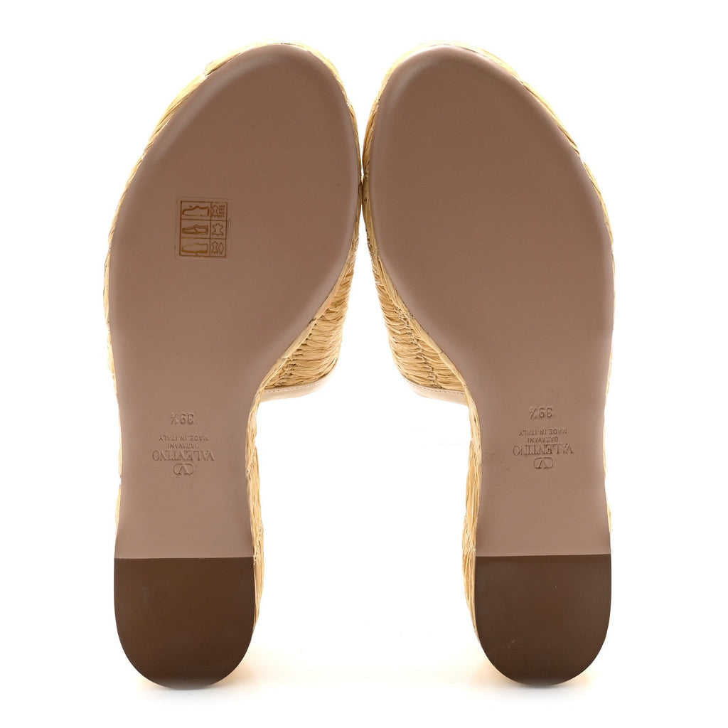 Woven Straw Flatform 25/45mm Slide Sandals 39.5 Light Ivory