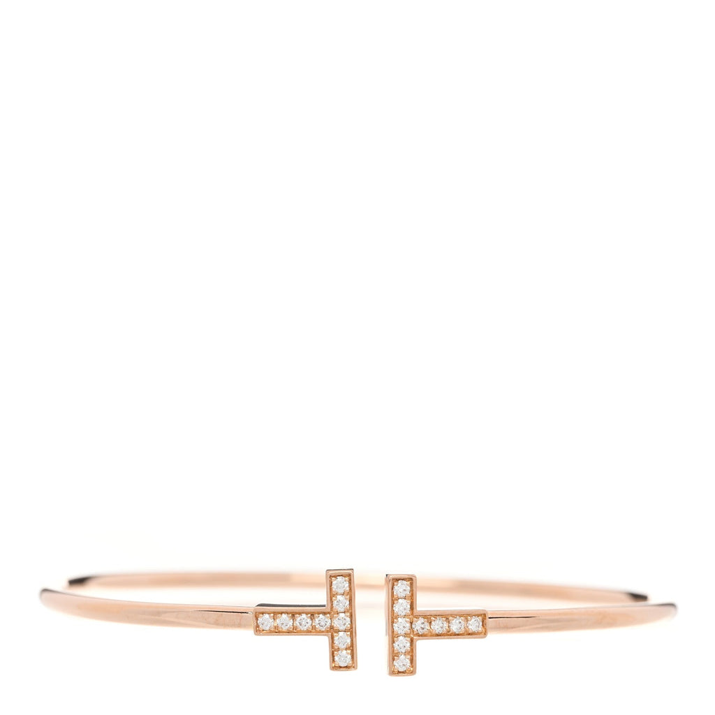 18K Rose Gold Diamond T Wire Bracelet