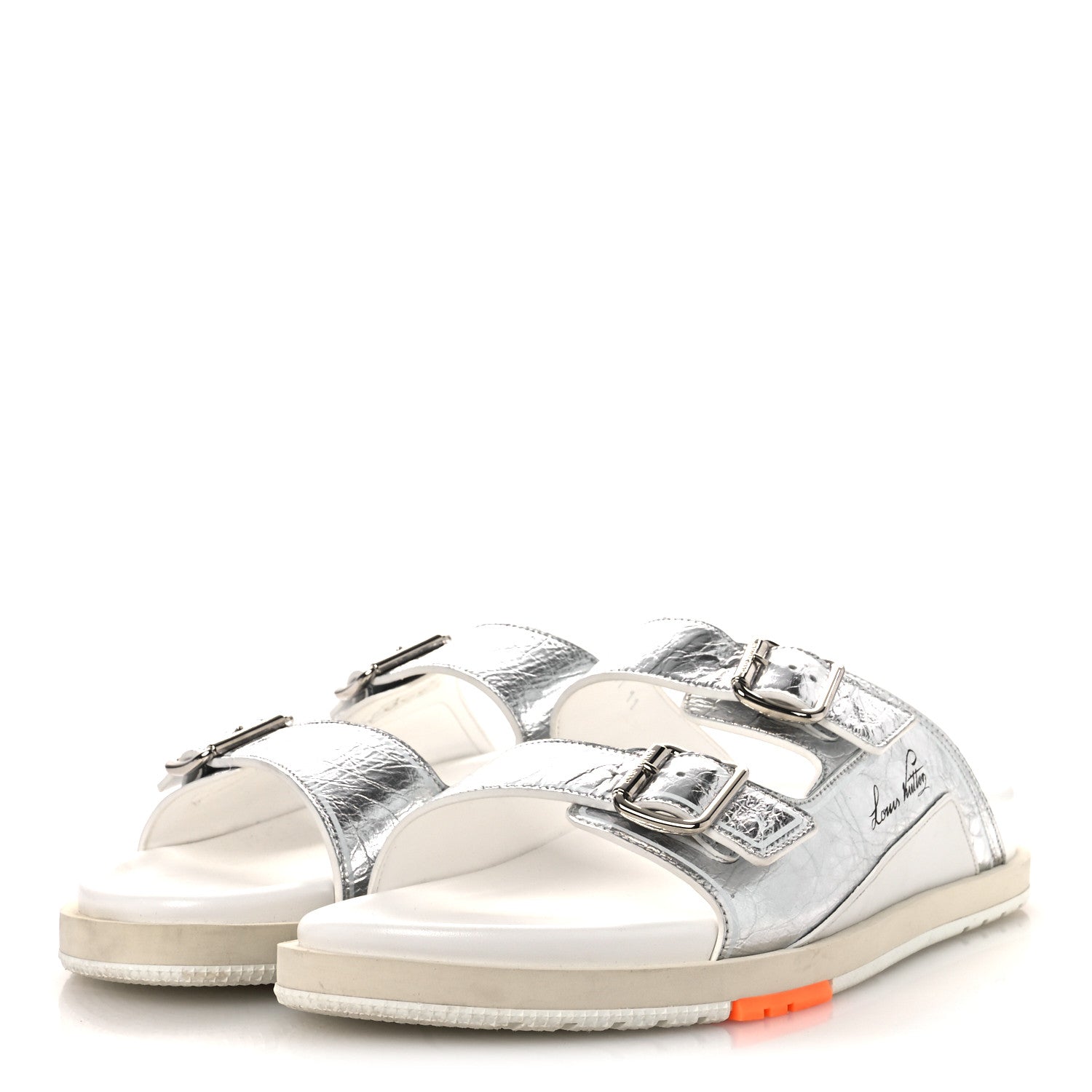 Metallic Mix Materials Mens LV Script Trainer Mules 11 Silver Multicolor