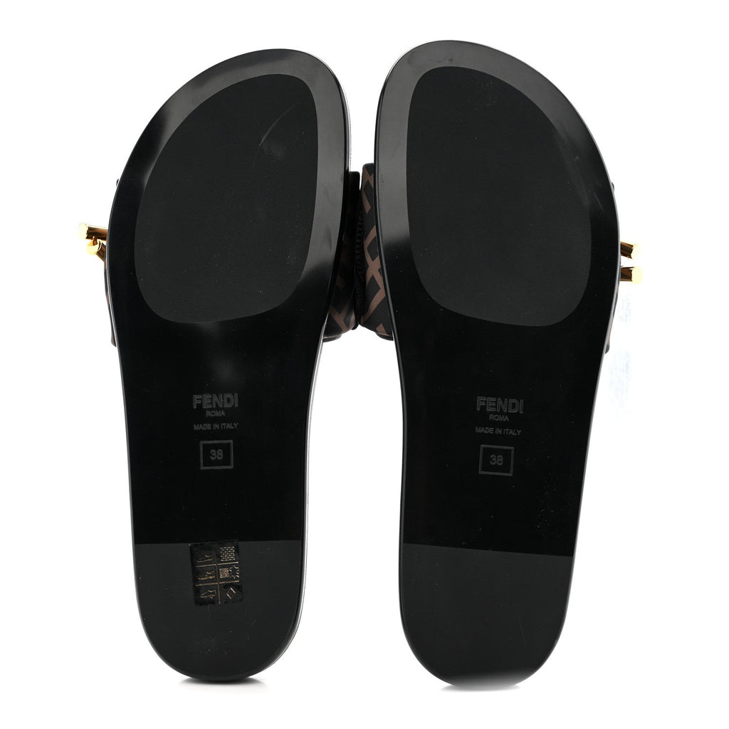 Satin FF Fendi Feel Slide Sandals 38 Tobacco Black