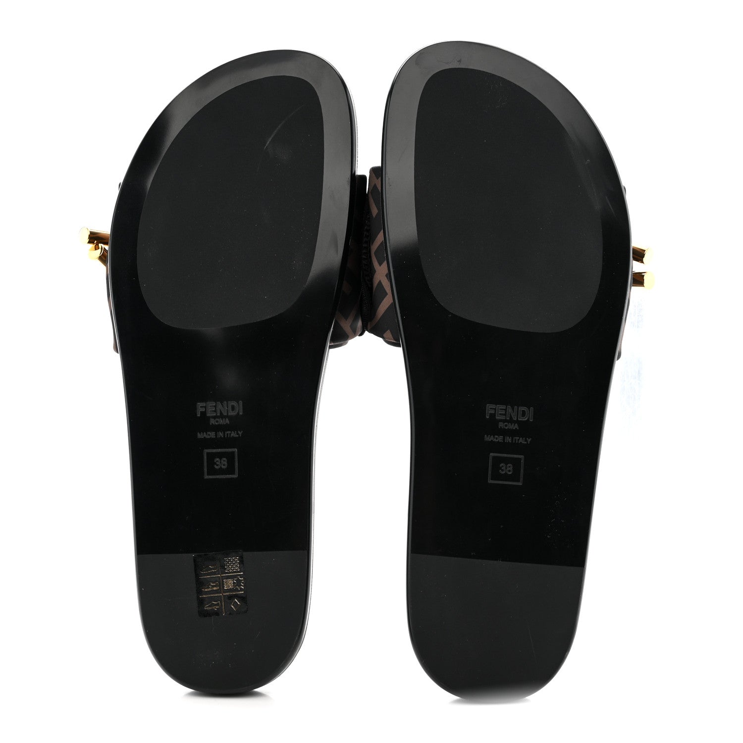 Satin FF Fendi Feel Slide Sandals 38 Tobacco Black