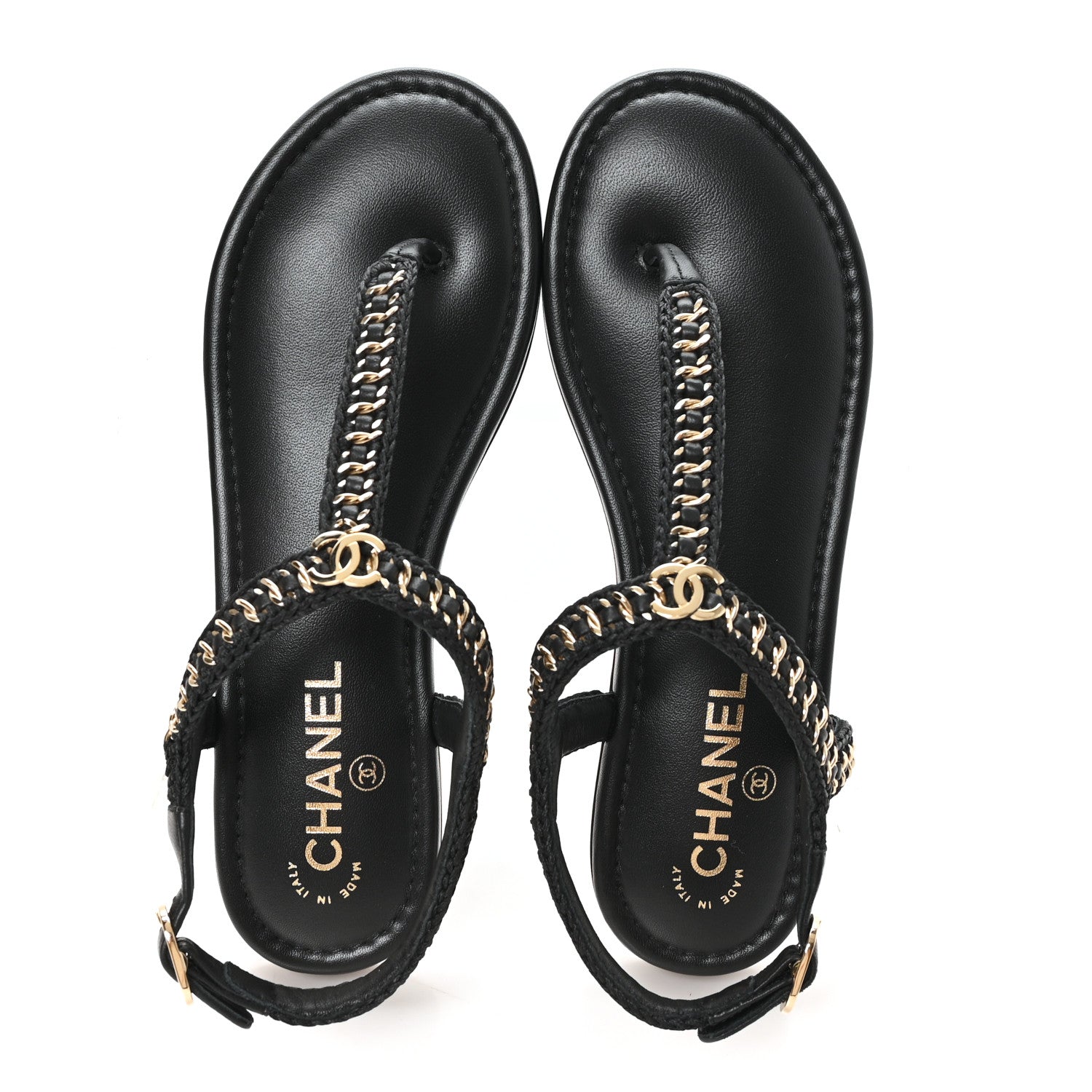 Lambskin Embroidered CC Thong Sandals 39 Black