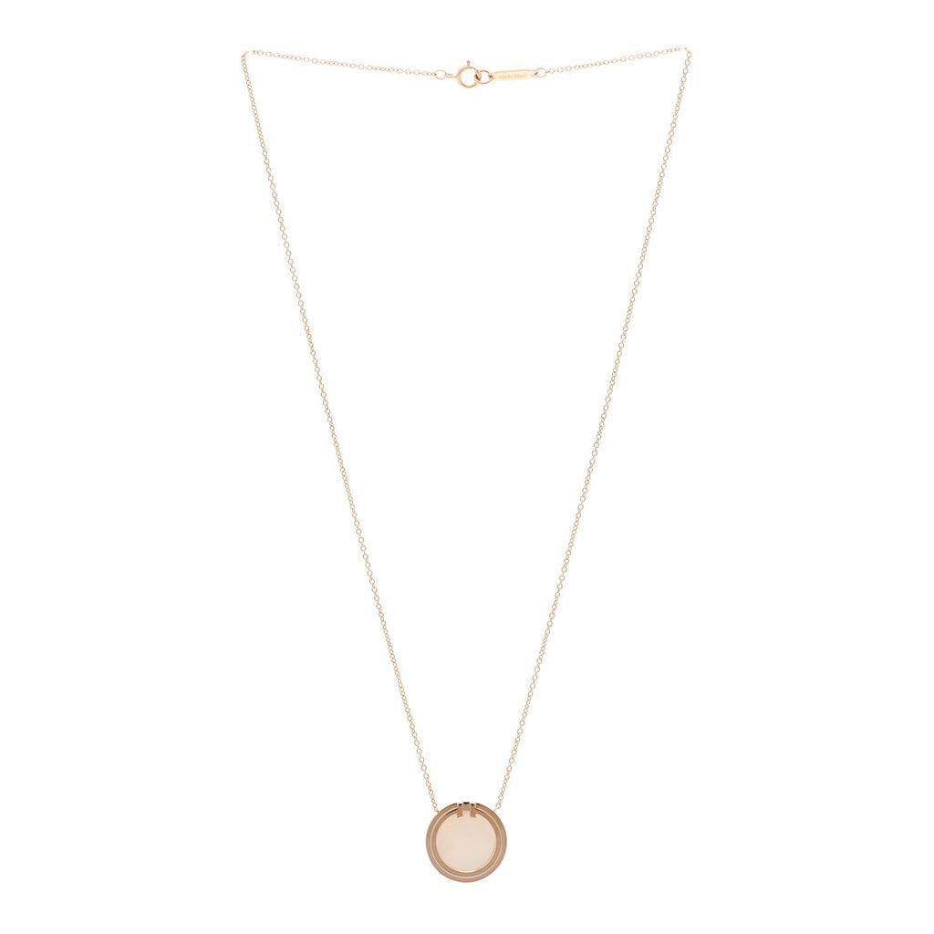 18K Rose Gold Mother of Pearl T Circle Pendant Necklace