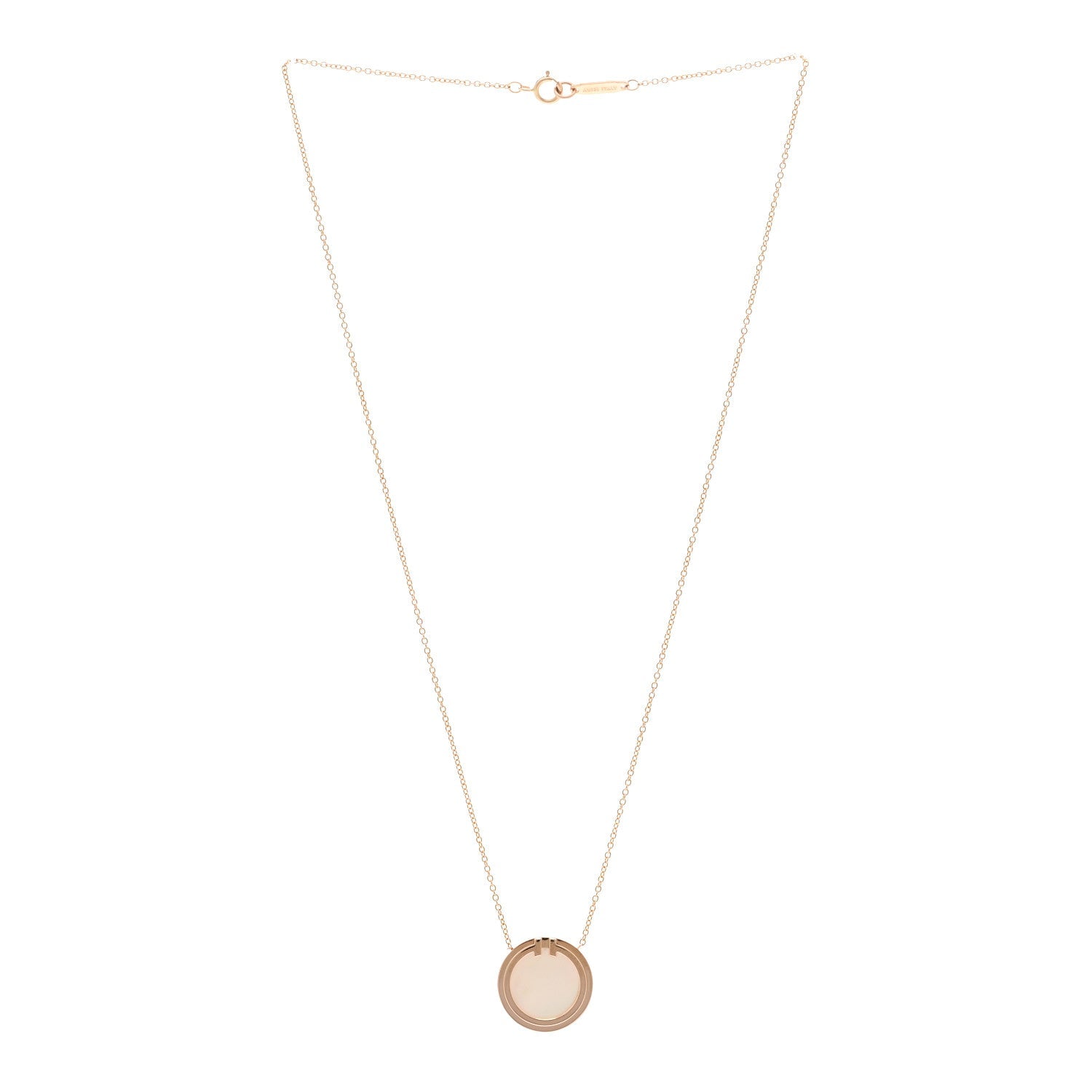 18K Rose Gold Mother of Pearl T Circle Pendant Necklace