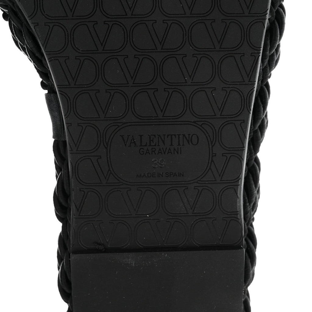 Calfskin Silk Torchon Vlogo Platform Espadrille 100 Wedge Sandals 39 Black