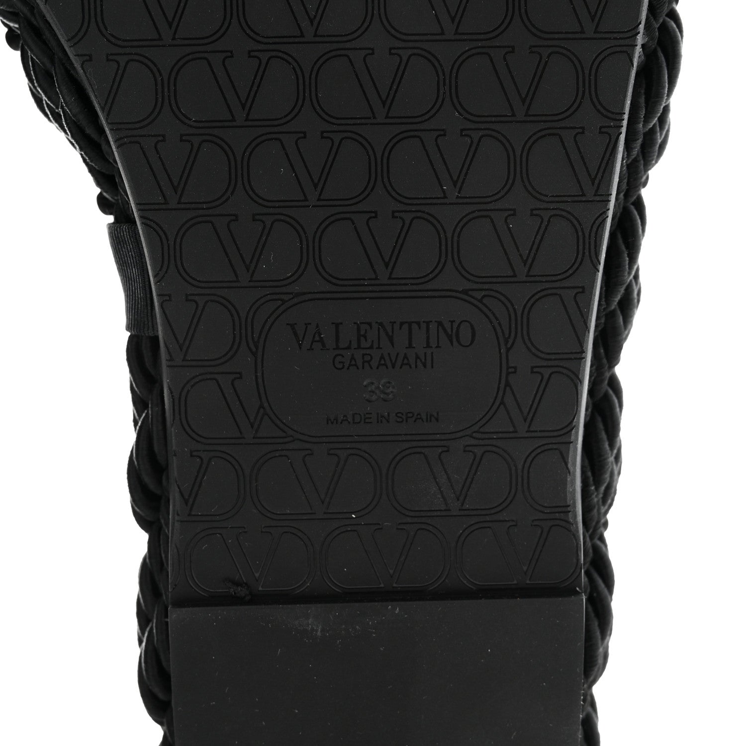 Calfskin Silk Torchon Vlogo Platform Espadrille 100 Wedge Sandals 39 Black