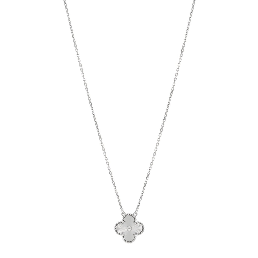 18K White Gold Guilloche Vintage Alhambra Pendant Necklace