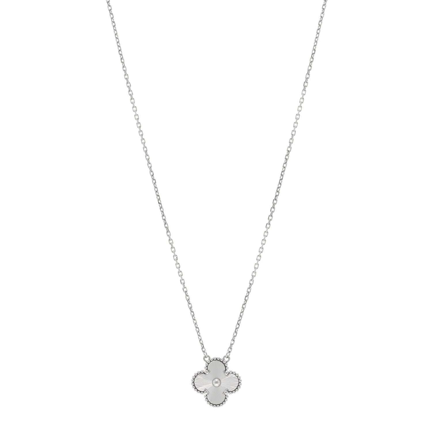 18K White Gold Guilloche Vintage Alhambra Pendant Necklace