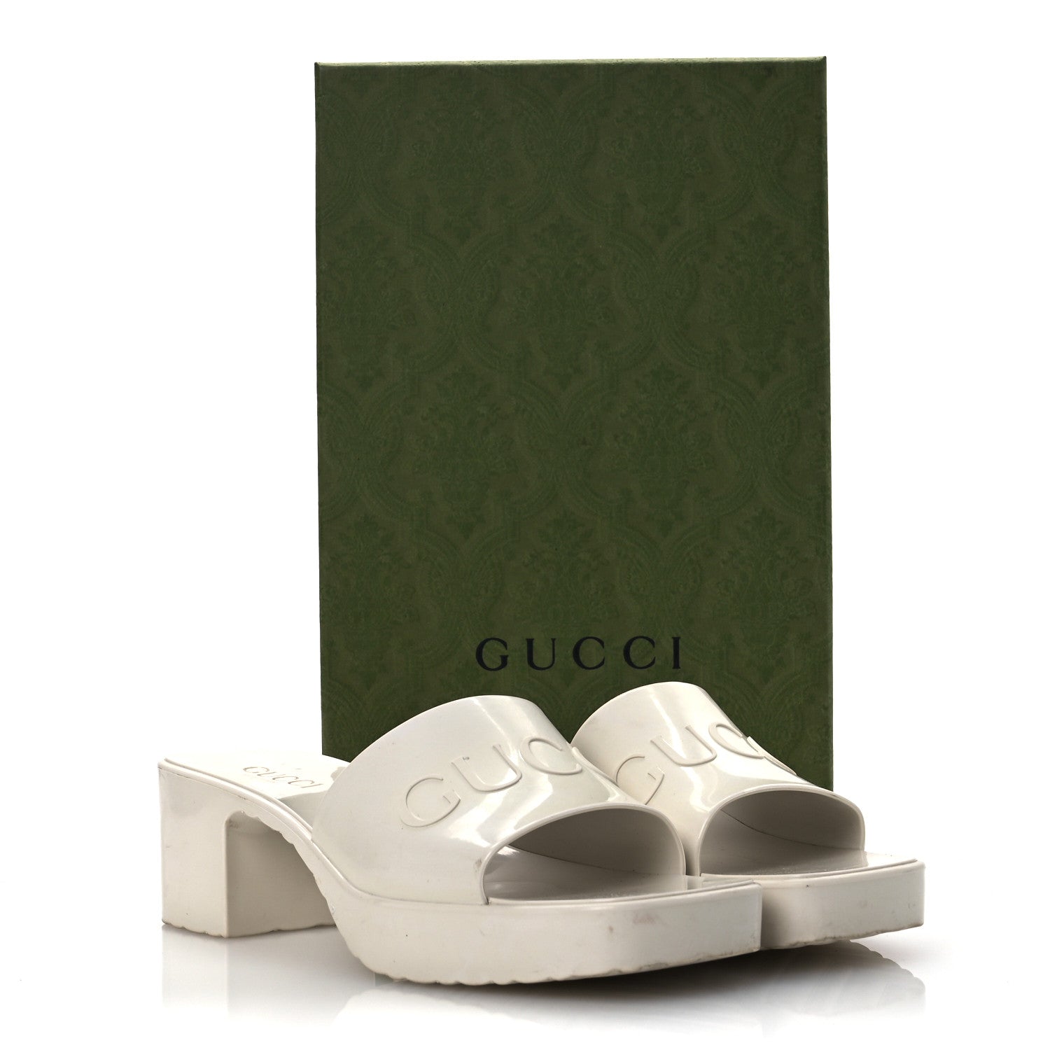 Rubber Gucci Logo Womens Platform 20/60mm Slide Sandals 38 Mystic White