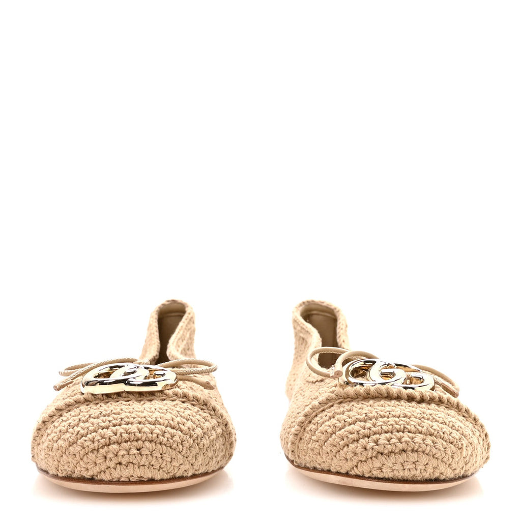 Cotton Crochet GG Ballet Flats 39.5 Ecru Sandstorm