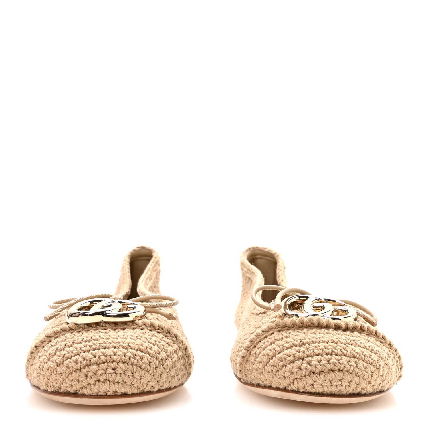 Cotton Crochet GG Ballet Flats 39.5 Ecru Sandstorm
