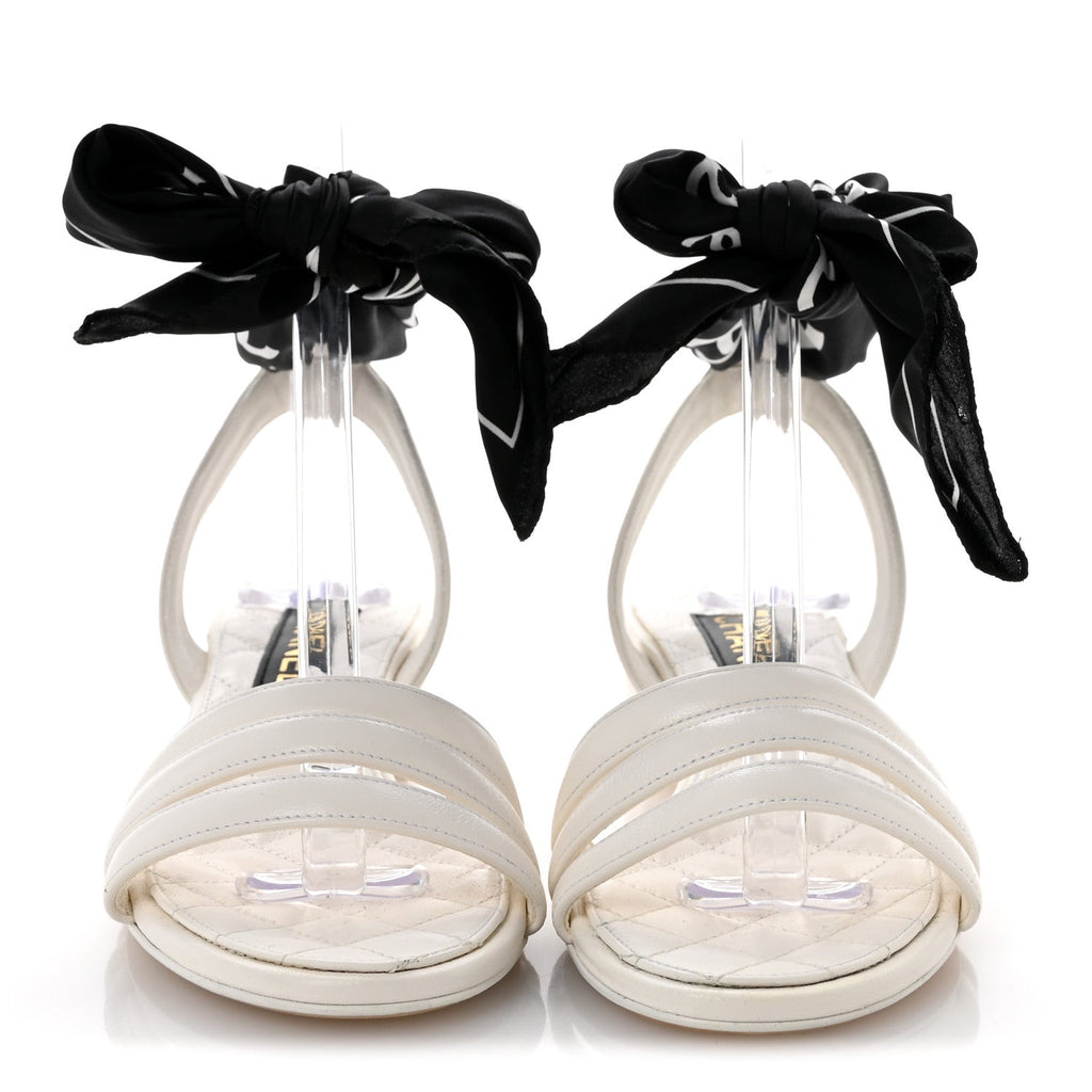 Lambskin Silk CC Wrap Ankle Sandals 38 White