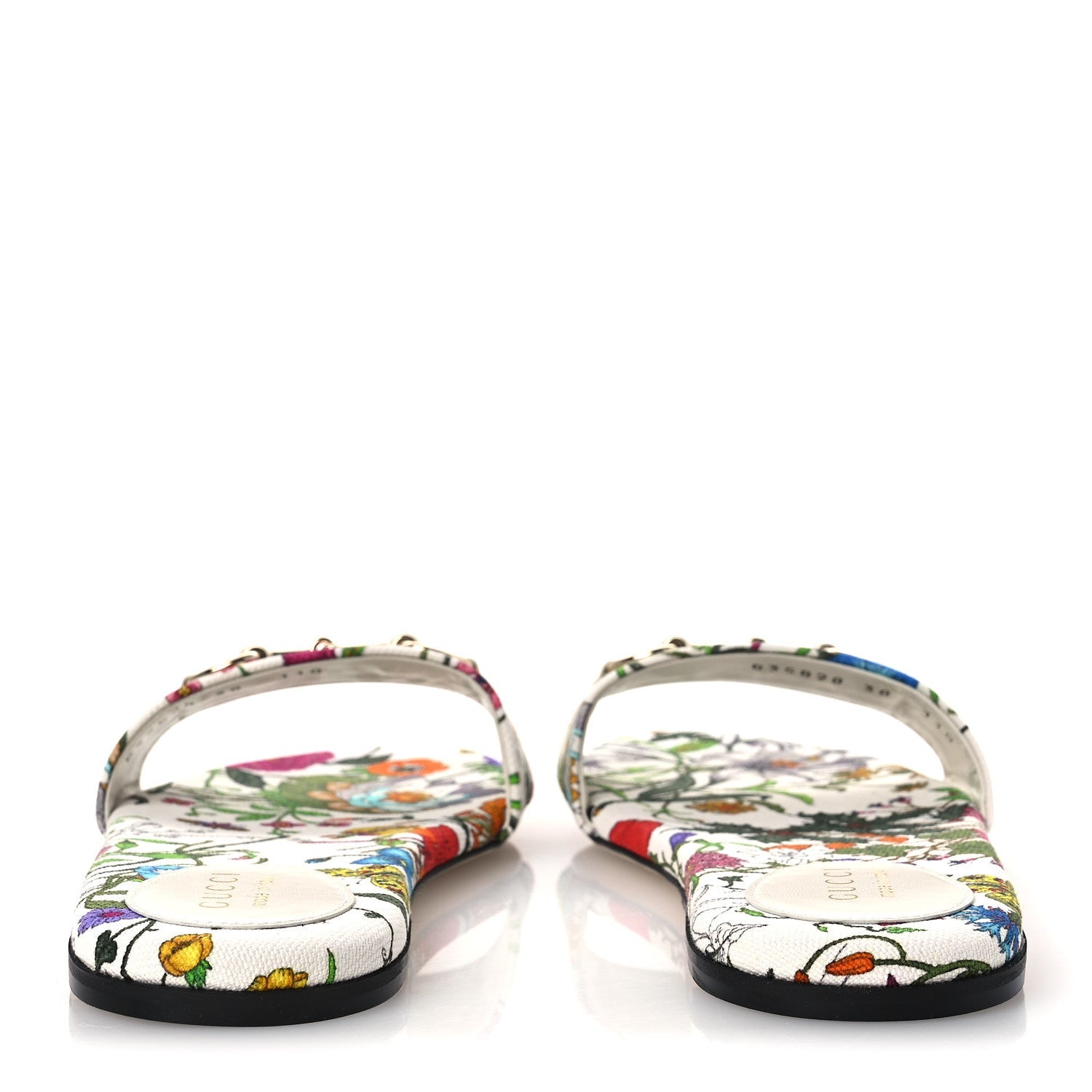 Canvas Flora Print Horsebit Slide Sandals 38 White