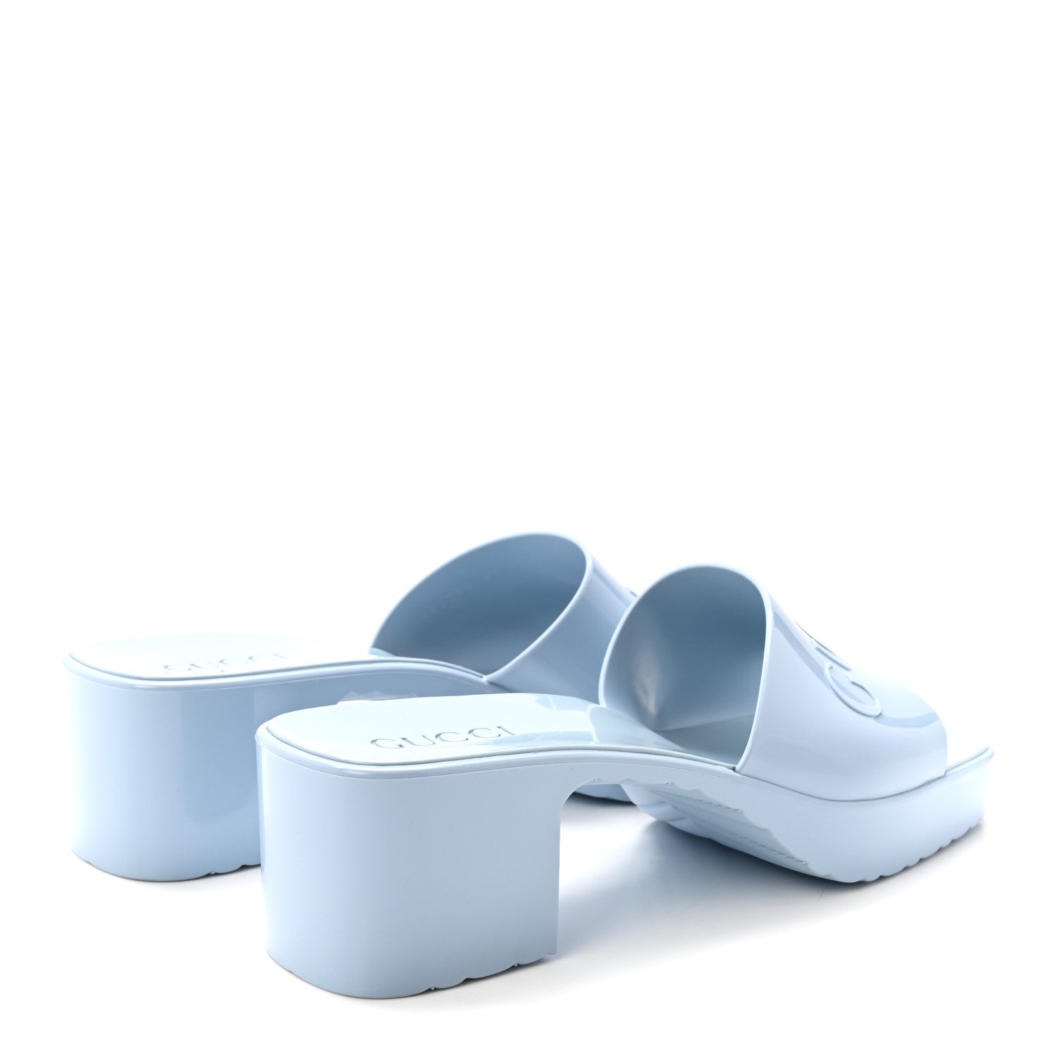 Rubber Gucci Logo Womens Platform 20/60mm Slide Sandals 41 Porcelain Light Blue