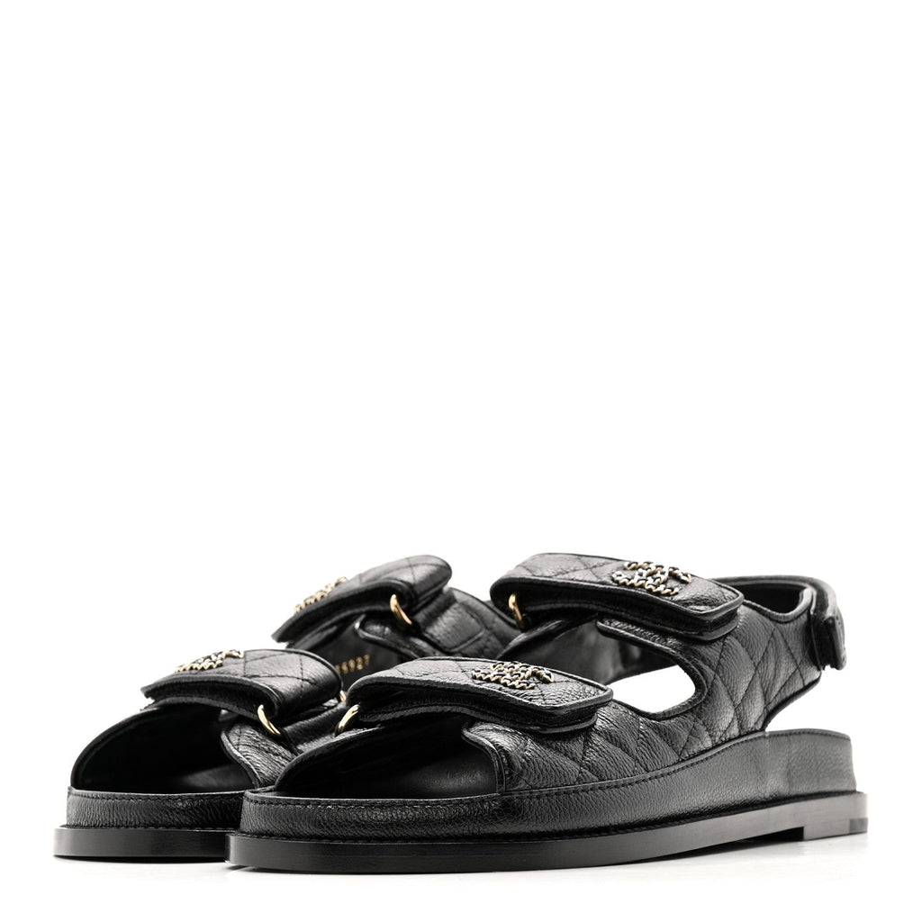 Grained Calfskin Velcro Dad Sandals 38.5 Black