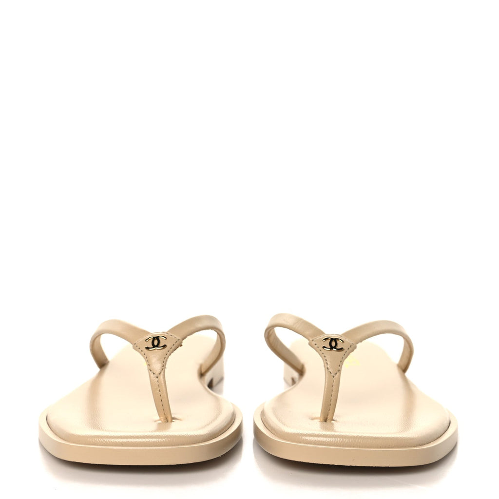 Goatskin CC Times Square Thong Sandals 37 Beige