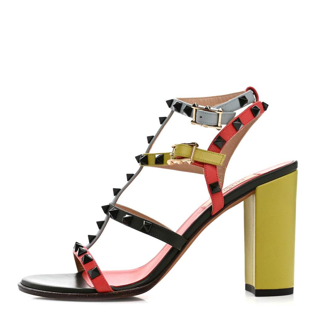 Calfskin Rockstud 90mm City Sandals 39 Coral Sky Army