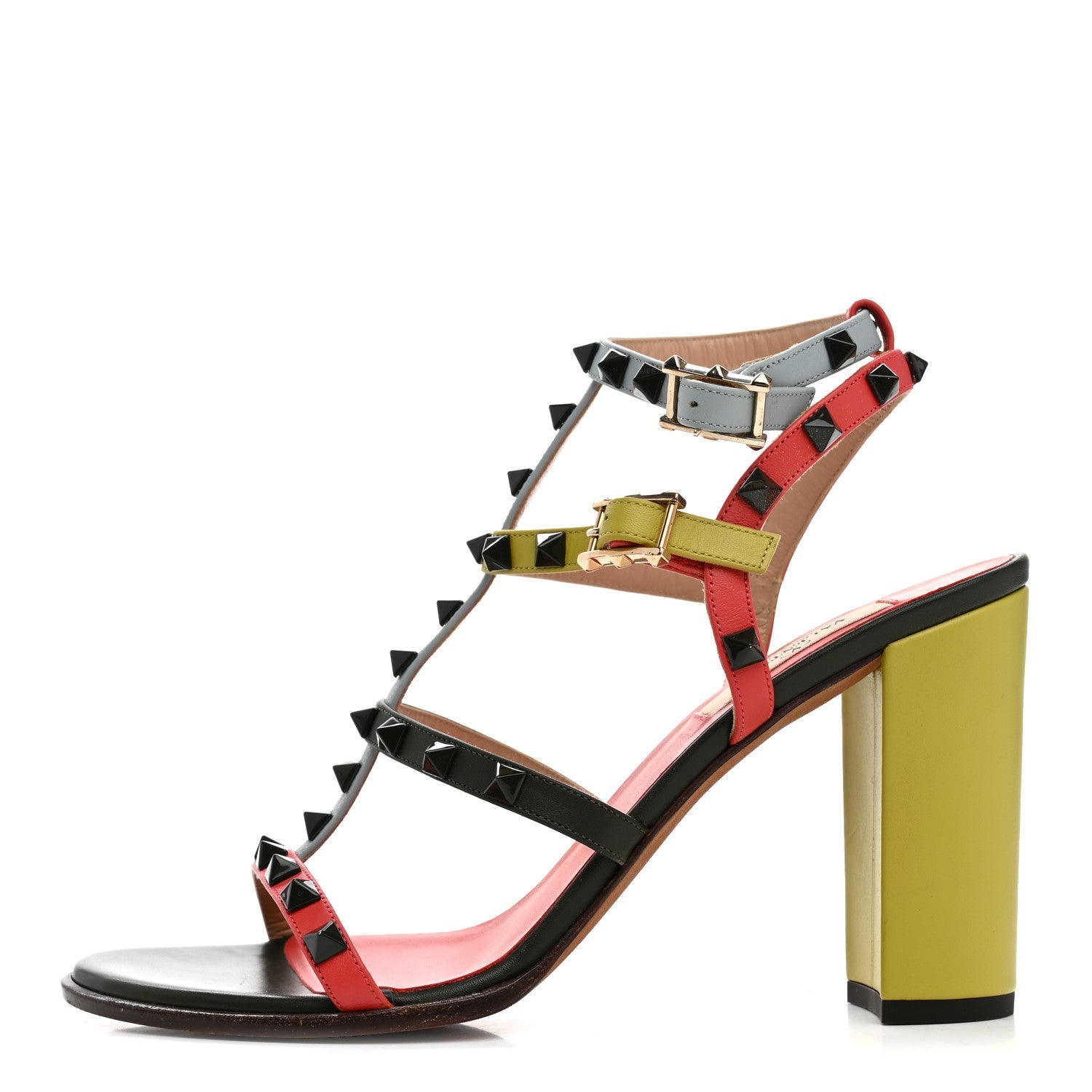 Calfskin Rockstud 90mm City Sandals 39 Coral Sky Army