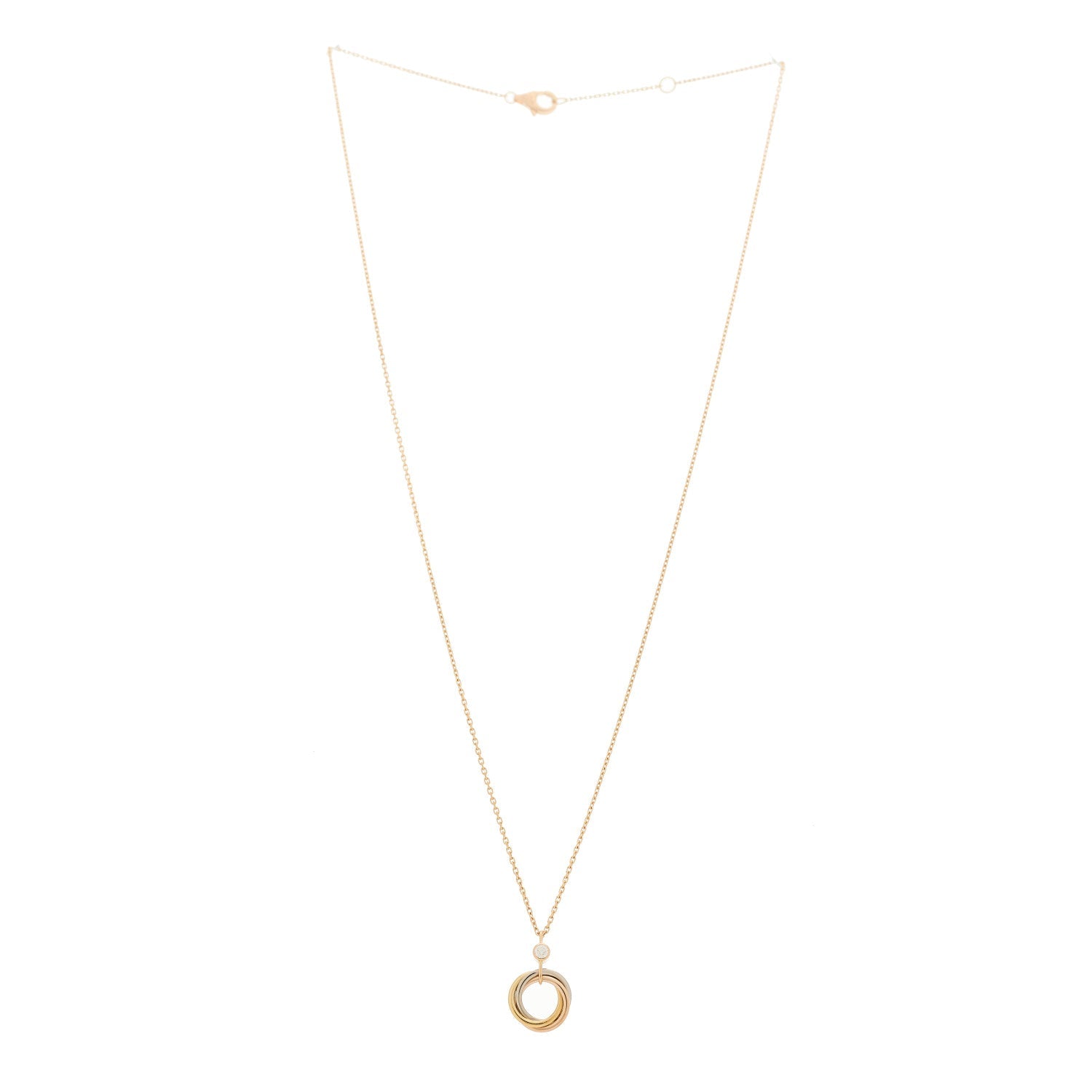 18K Pink Yellow White Gold Diamond Trinity Pendant Necklace