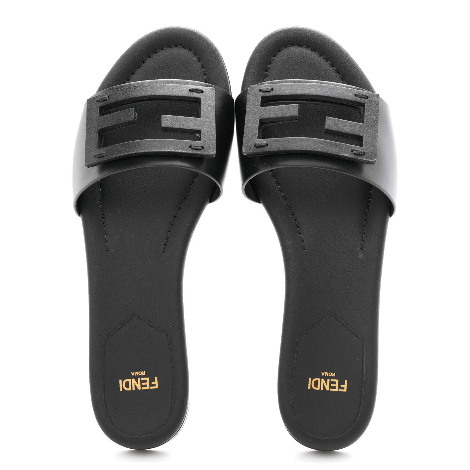 Vitello Cuoio Baguette Flat Slide Sandals 37 Black