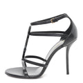 Calfskin Cassandra Palm Logo 110 Ankle Strap Sandals 40 Black
