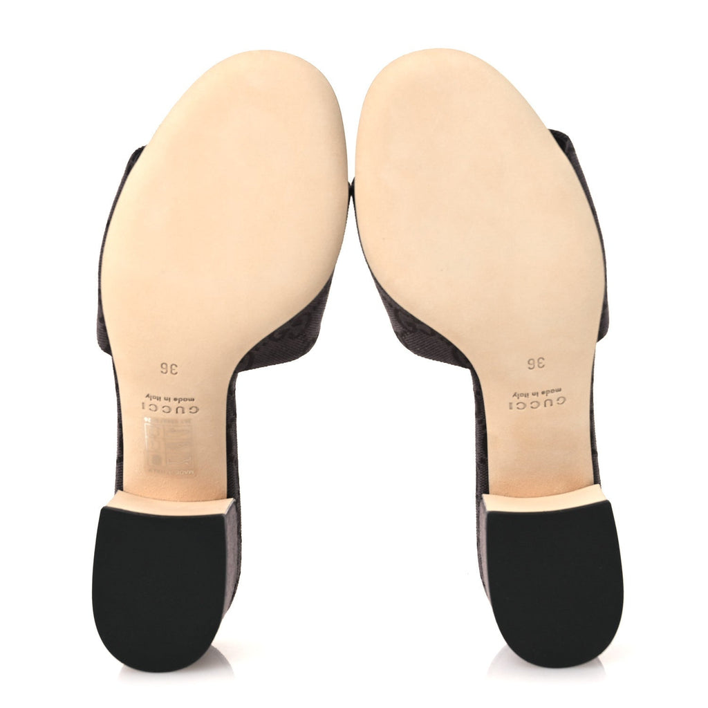 GG Monogram Horsebit Slide Sandals 36 Dark Brown