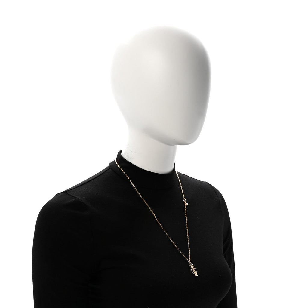 Crystal CC Flower Necklace Gold