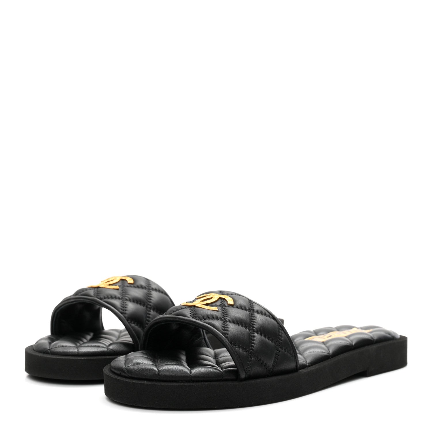 Lambskin Quilted Textured CC Mules Sandals 38.5 Black