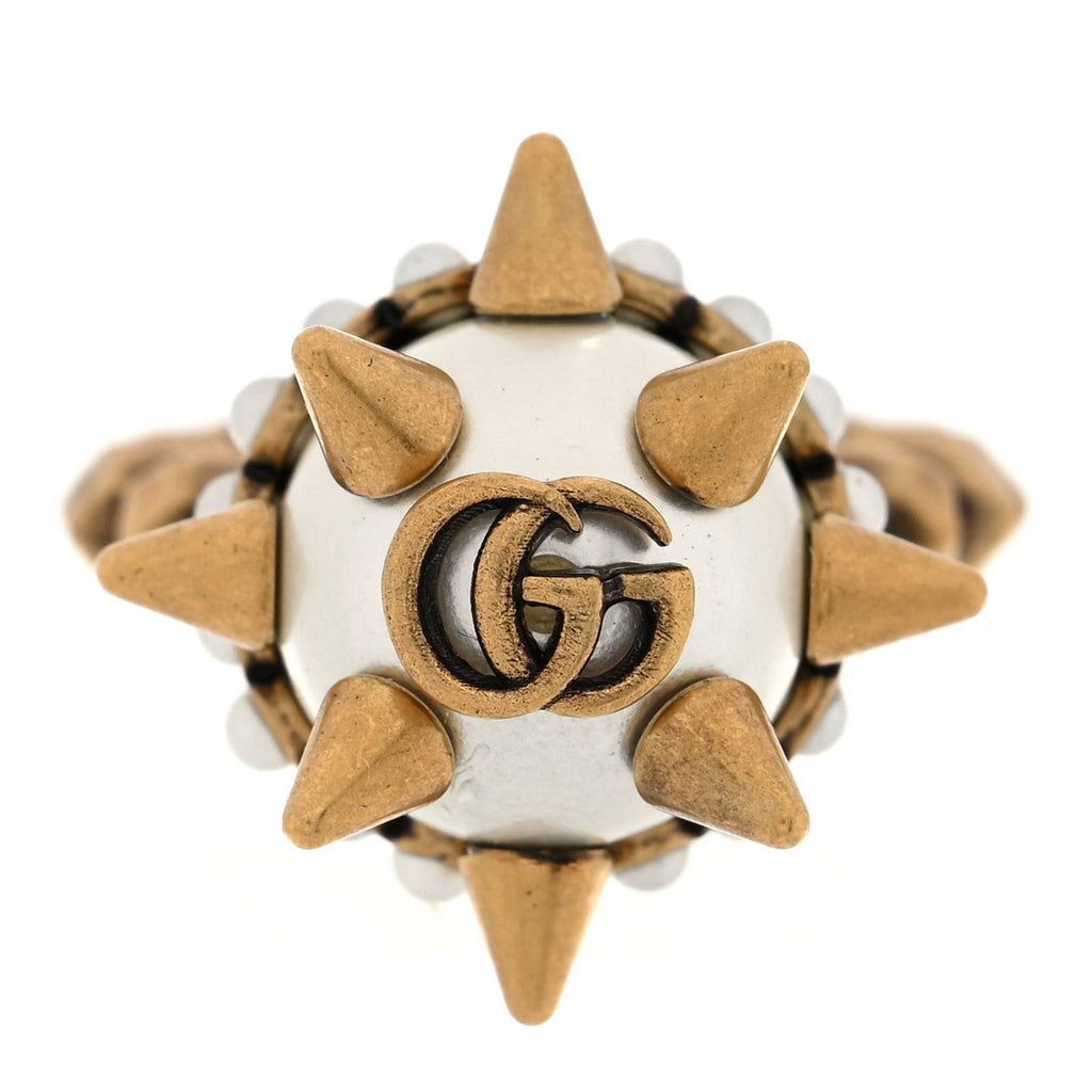Metal Pearl Spike Studded Ring XS  Aged Gold