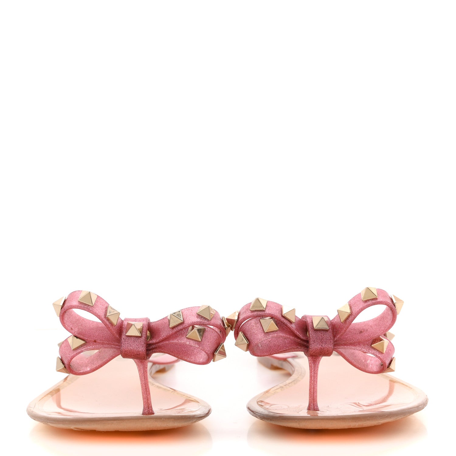 PVC Jelly Glitter Rockstud Bow Thong Sandals 39 Pink