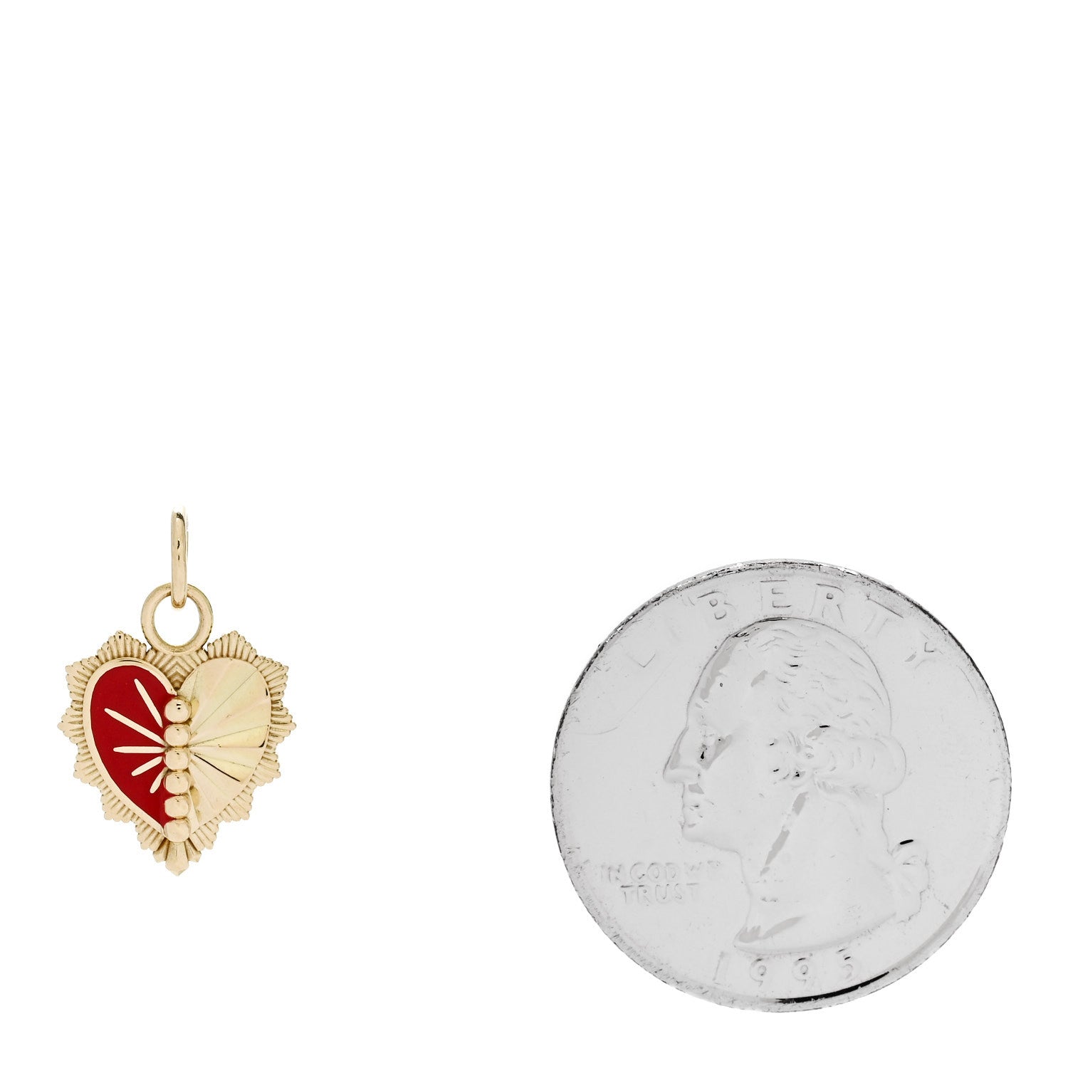 18K Yellow Gold Enamel Reflection Heart Miniature Medallion Pendant