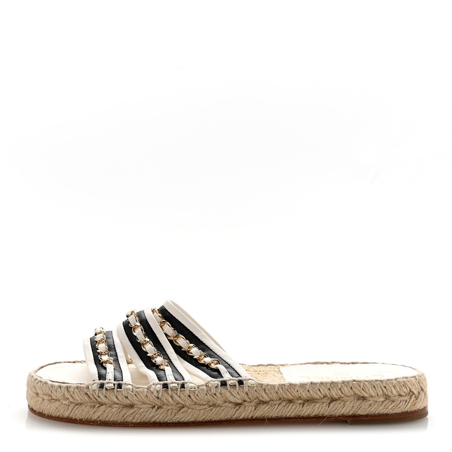 Lambskin Chain Espadrille Slip On Sandals 39 Black White