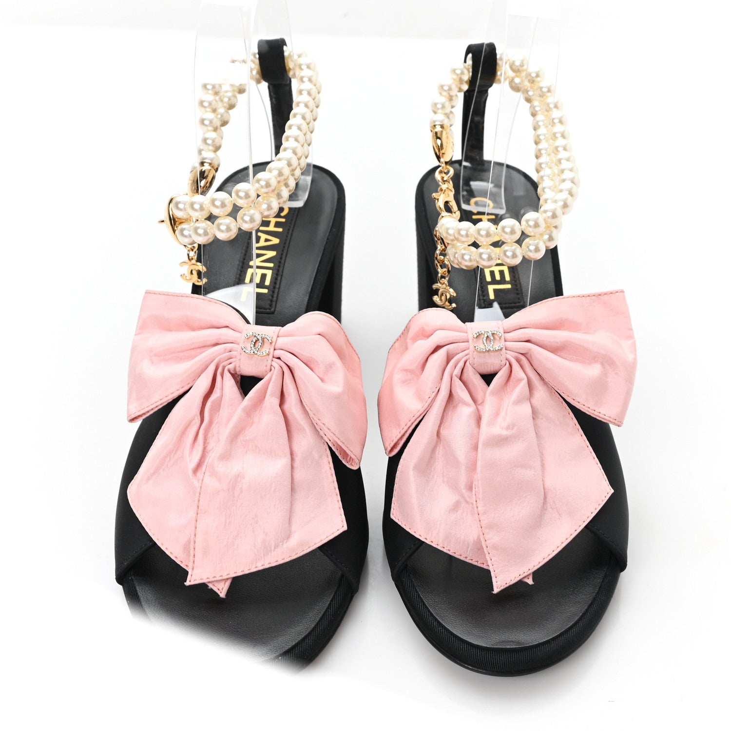 Silk Pearl Ankle Strap Sandals 38 Black Light Pink