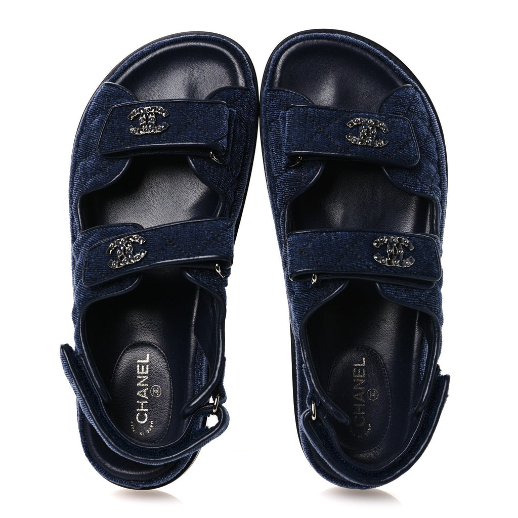 Velvet Velcro Dad Sandals 37.5 Blue
