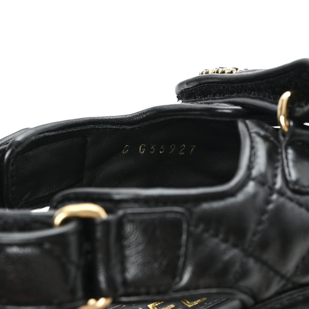 Lambskin Quilted Velcro Dad Chain CC Slide Sandals 36 Black