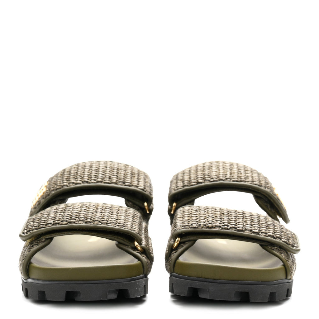 Raffia Logo Slide Sandals 38.5 Militare