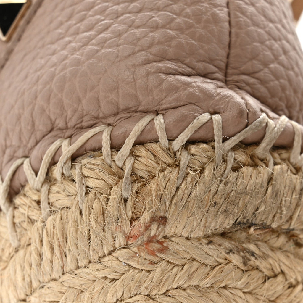 Grained Calfskin Rockstud Ankle Strap Espadrille 15/105mm Wedge Sandals 35 Rose Quartz Natural