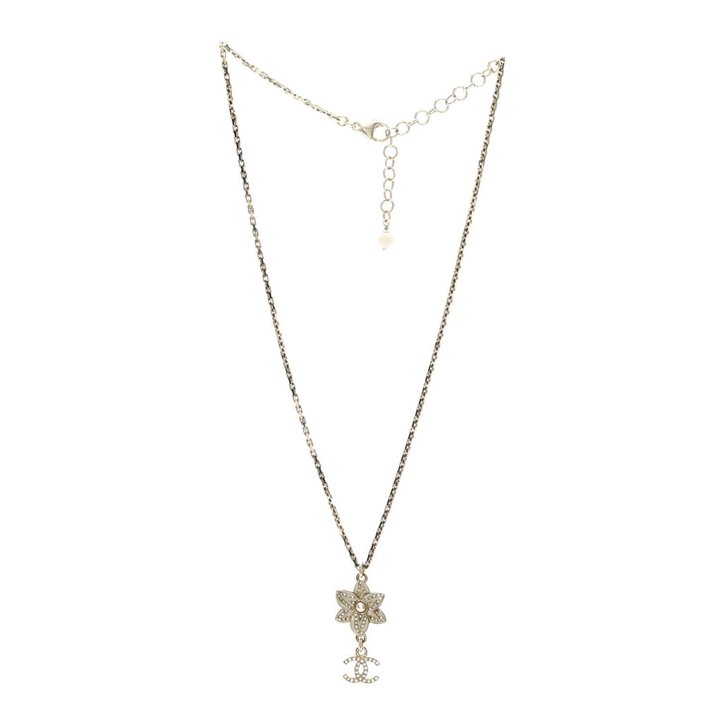 Crystal CC Flower Drop Necklace White