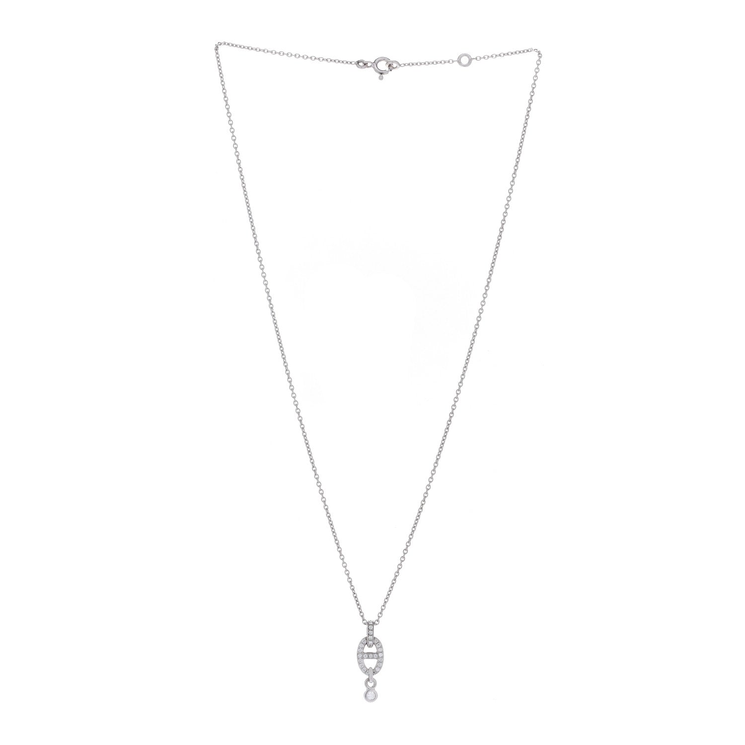 18K White Gold Diamond PM Chaine d'Ancre Enchainee Necklace