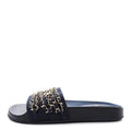 Satin Canvas Chain Slides Sandals Flats 38 Marine