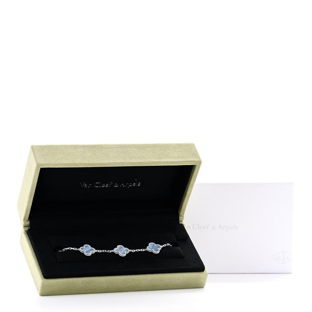 18K White Gold Chalcedony 5 Motifs Vintage Alhambra Bracelet