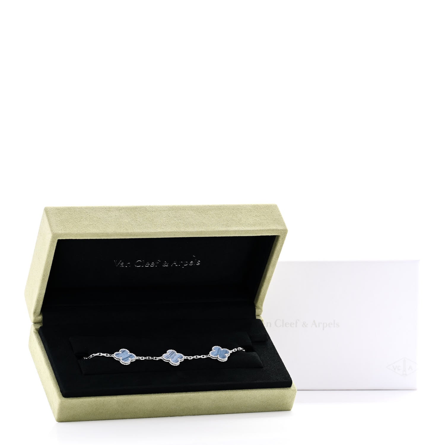 18K White Gold Chalcedony 5 Motifs Vintage Alhambra Bracelet