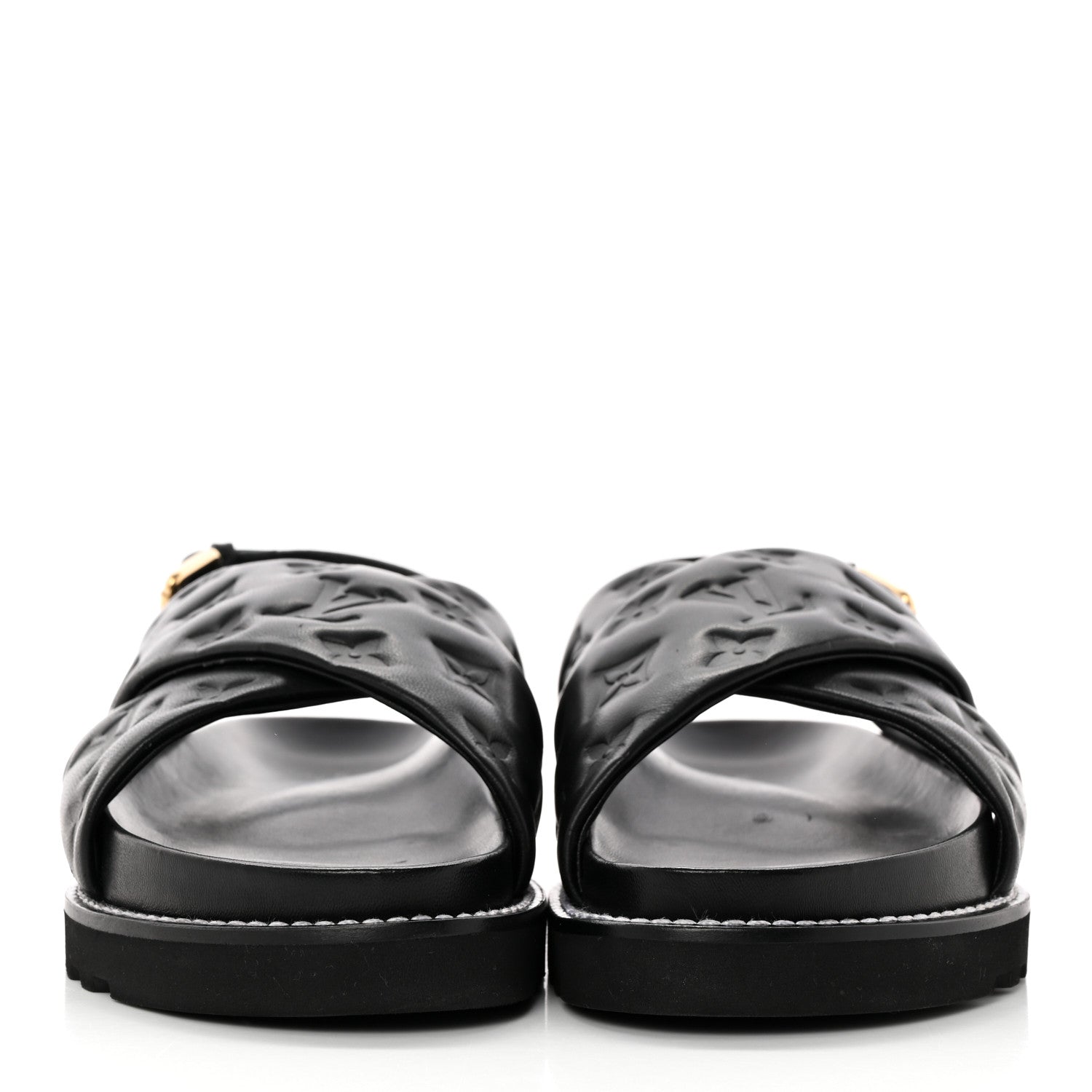 Lambskin Monogram Embossed Paseo Flat Comfort Sandals 39 Black