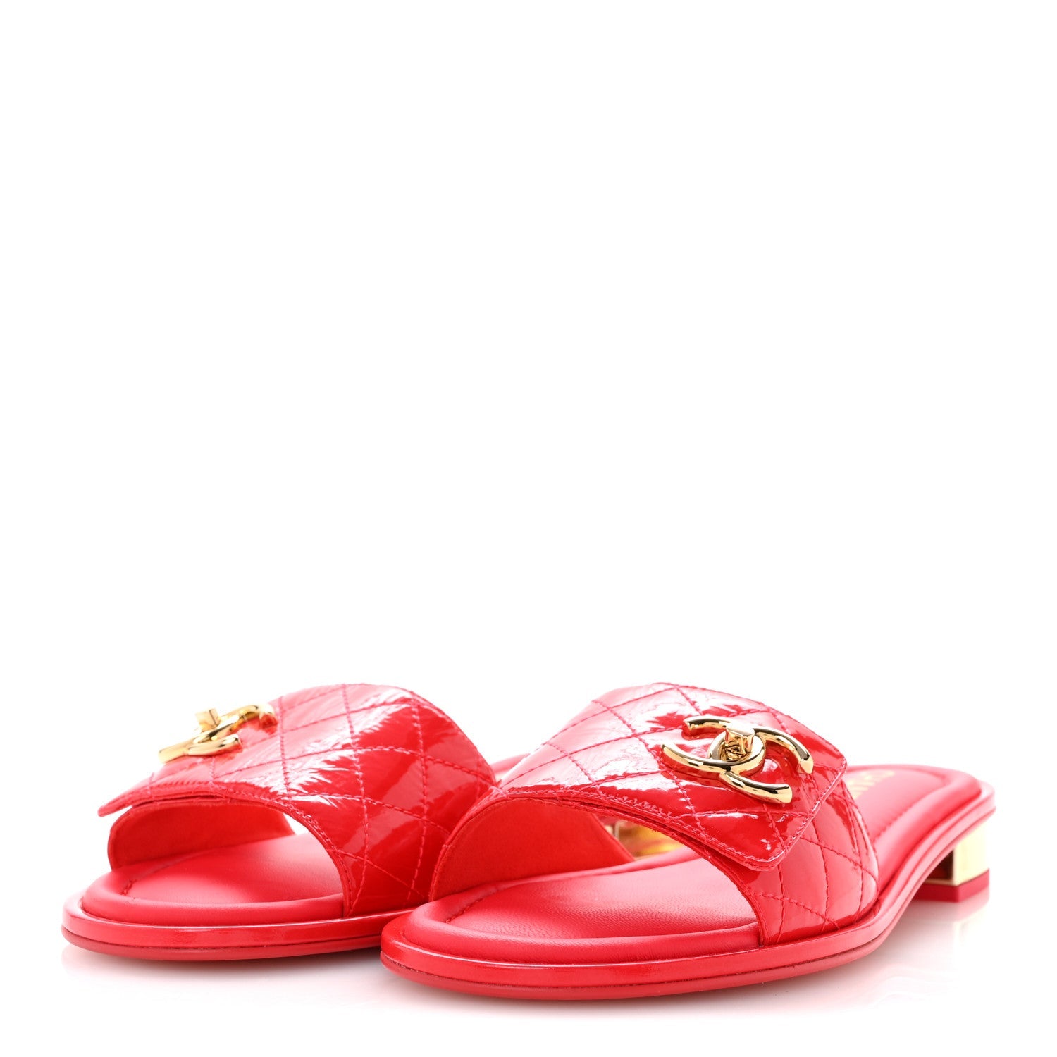 Patent Goatskin Quilted CC Sandals 38 Dark Pink