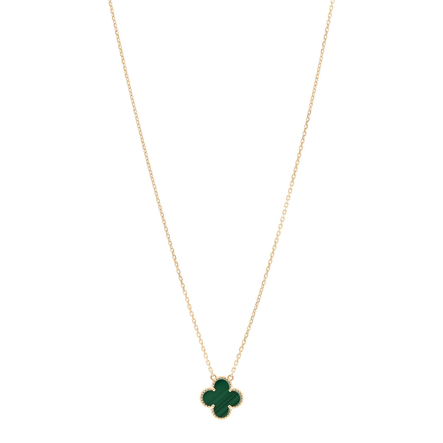 18K Yellow Gold Malachite Vintage Alhambra Pendant Necklace